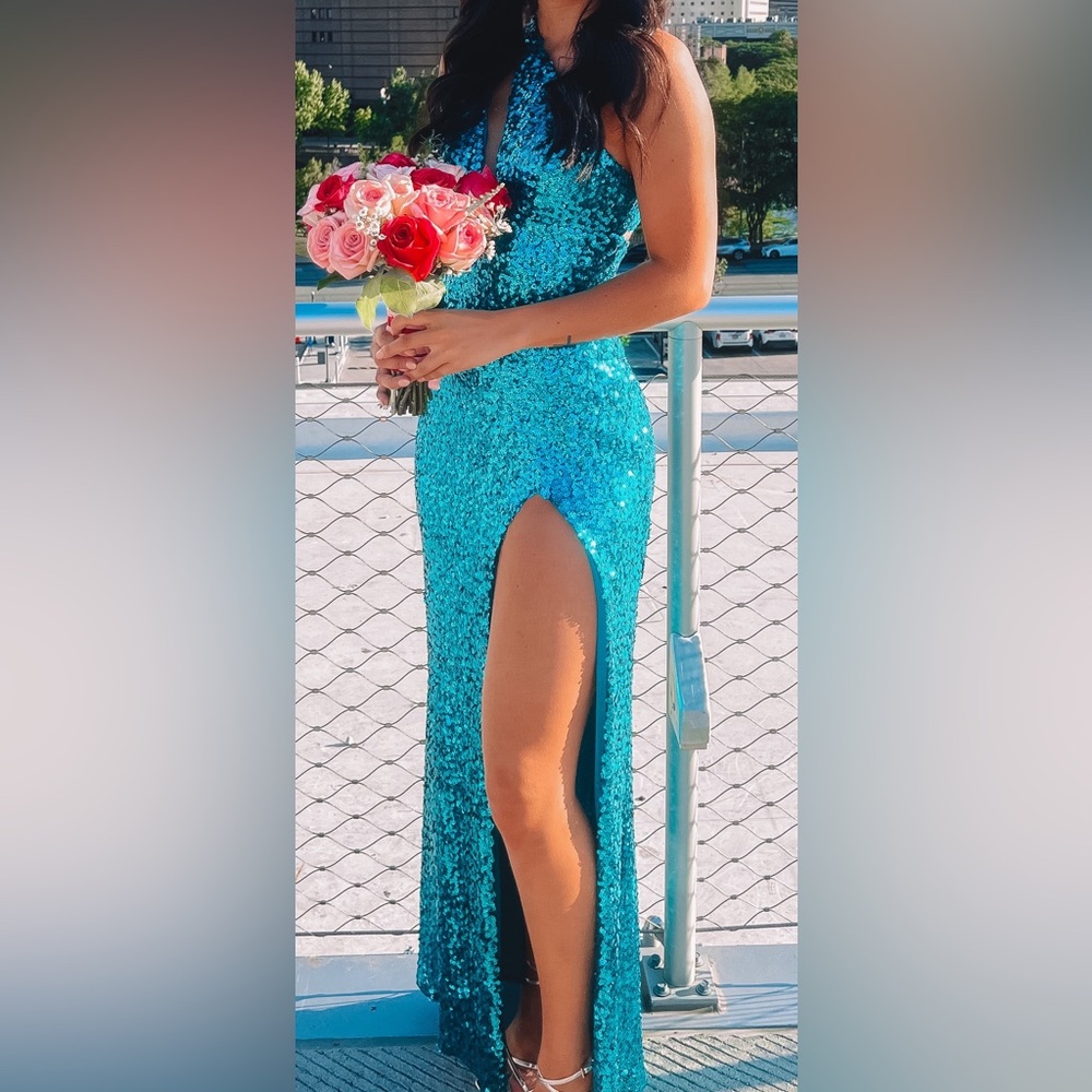 Teal sequin sparkly prom dress